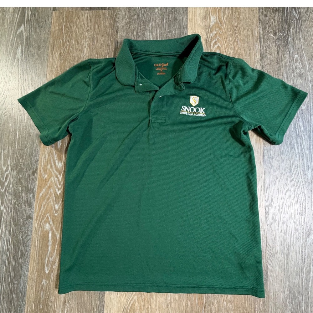 Cat & Jack Polo Shirt Boys XL Green Snook Christian Academy Uniform Short Sleeve